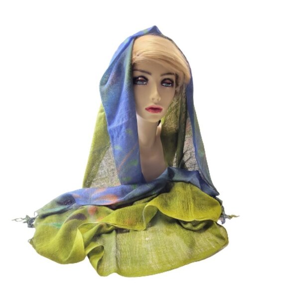 Blue and Green Rectangular Soft Light Scarf - Picture 1 of 10